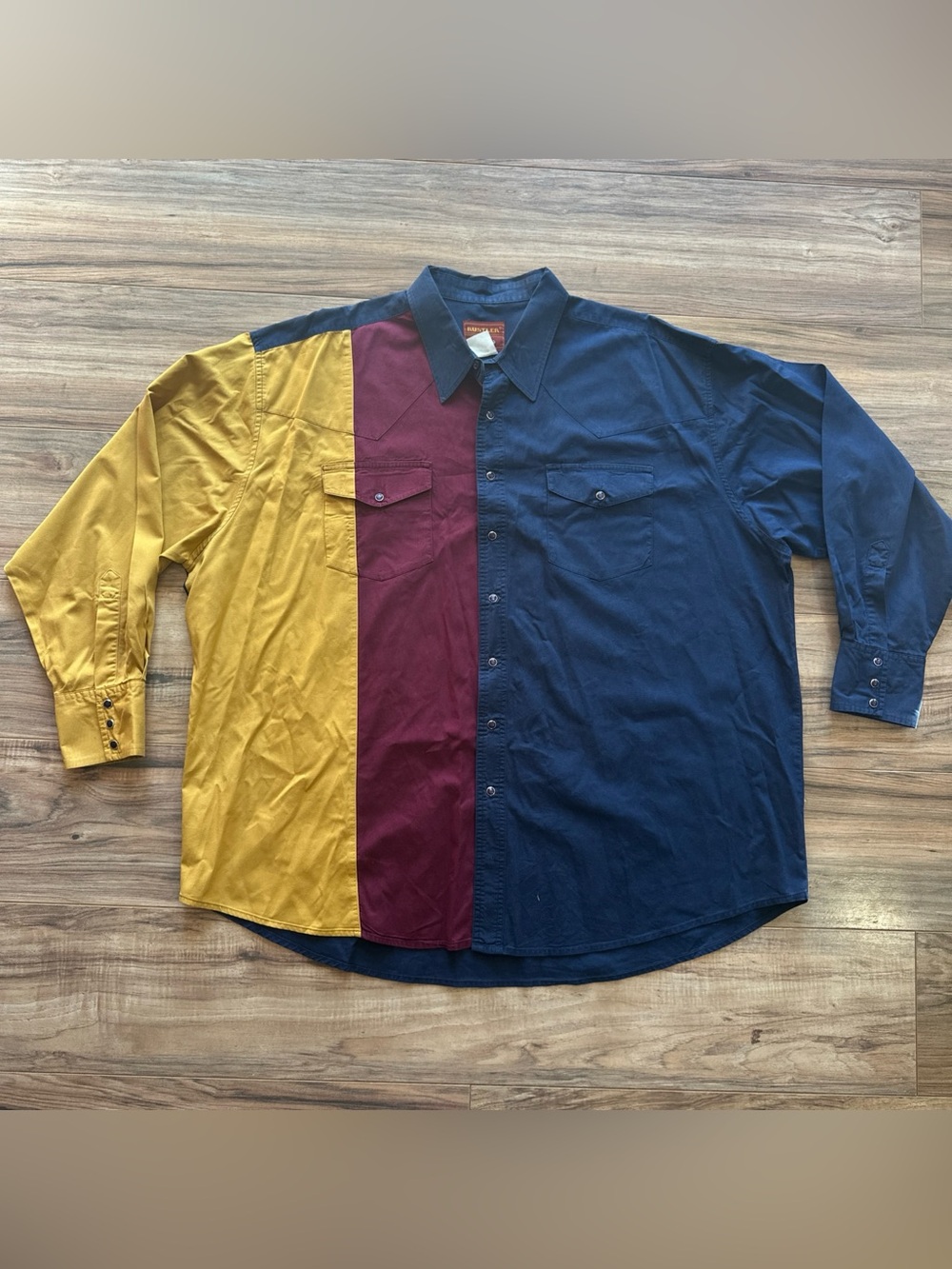 90s Wrangler Rustler Brushpopper Western Shirt Size 3x Colorblock Panel Stripe